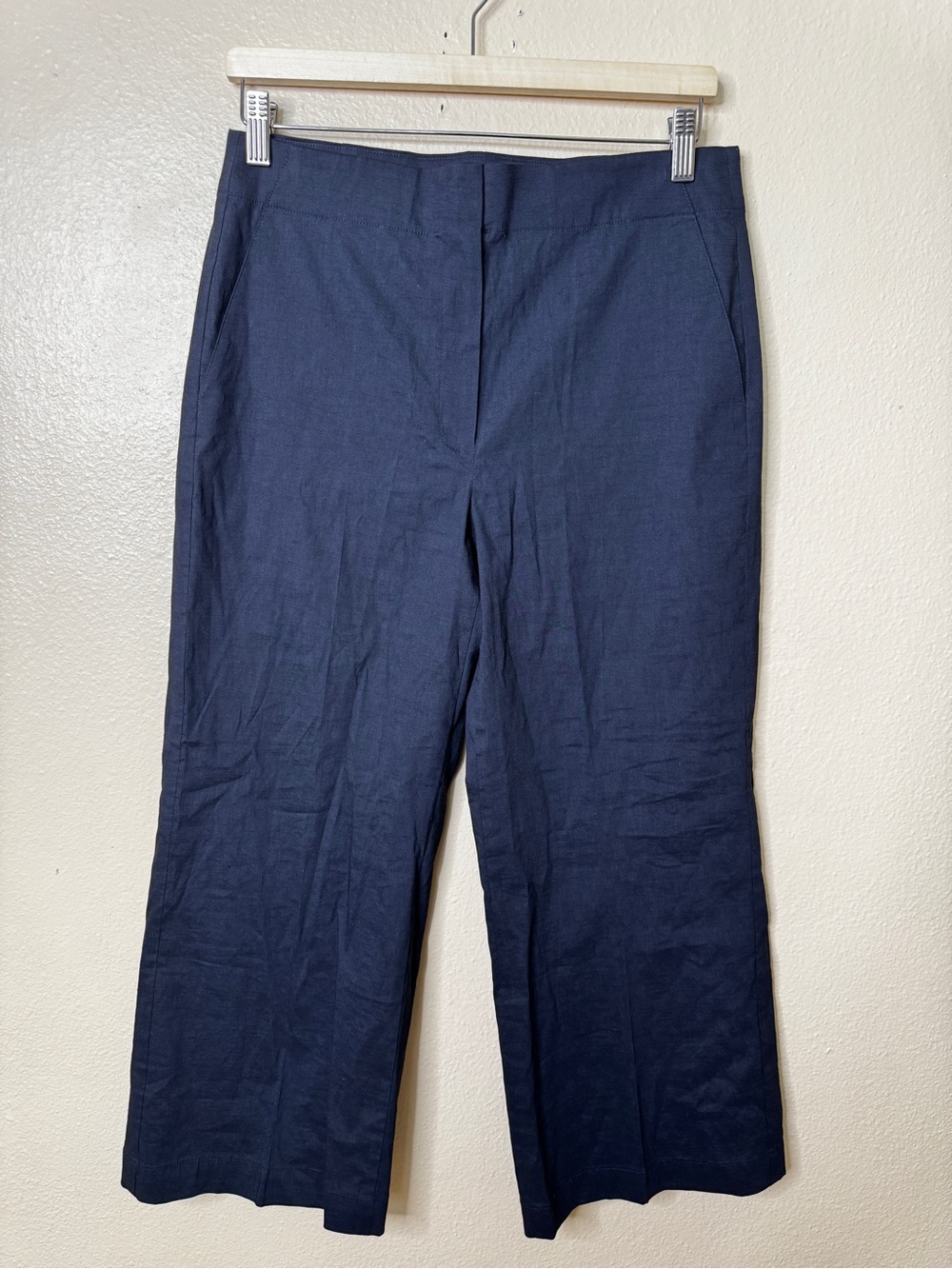 Theory Womens Size 8 Terena Wide Leg Crop Pants Black Linen Blend Stretch